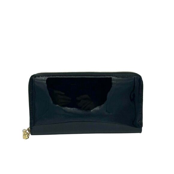 Alexander McQueen Women's Dark Navy Patent Leather Zip Around Wallet